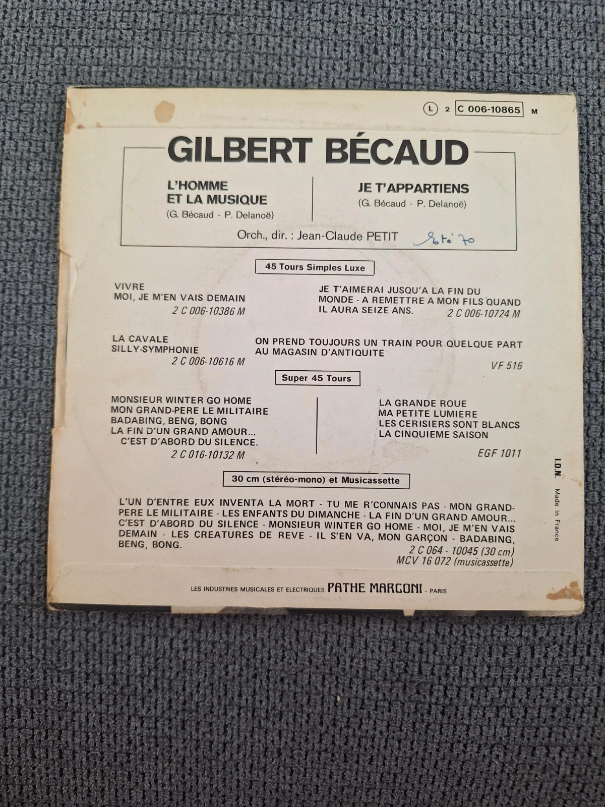 Vinyle 45 tours Gilbert Becaud L'homme et la musique – photo 2